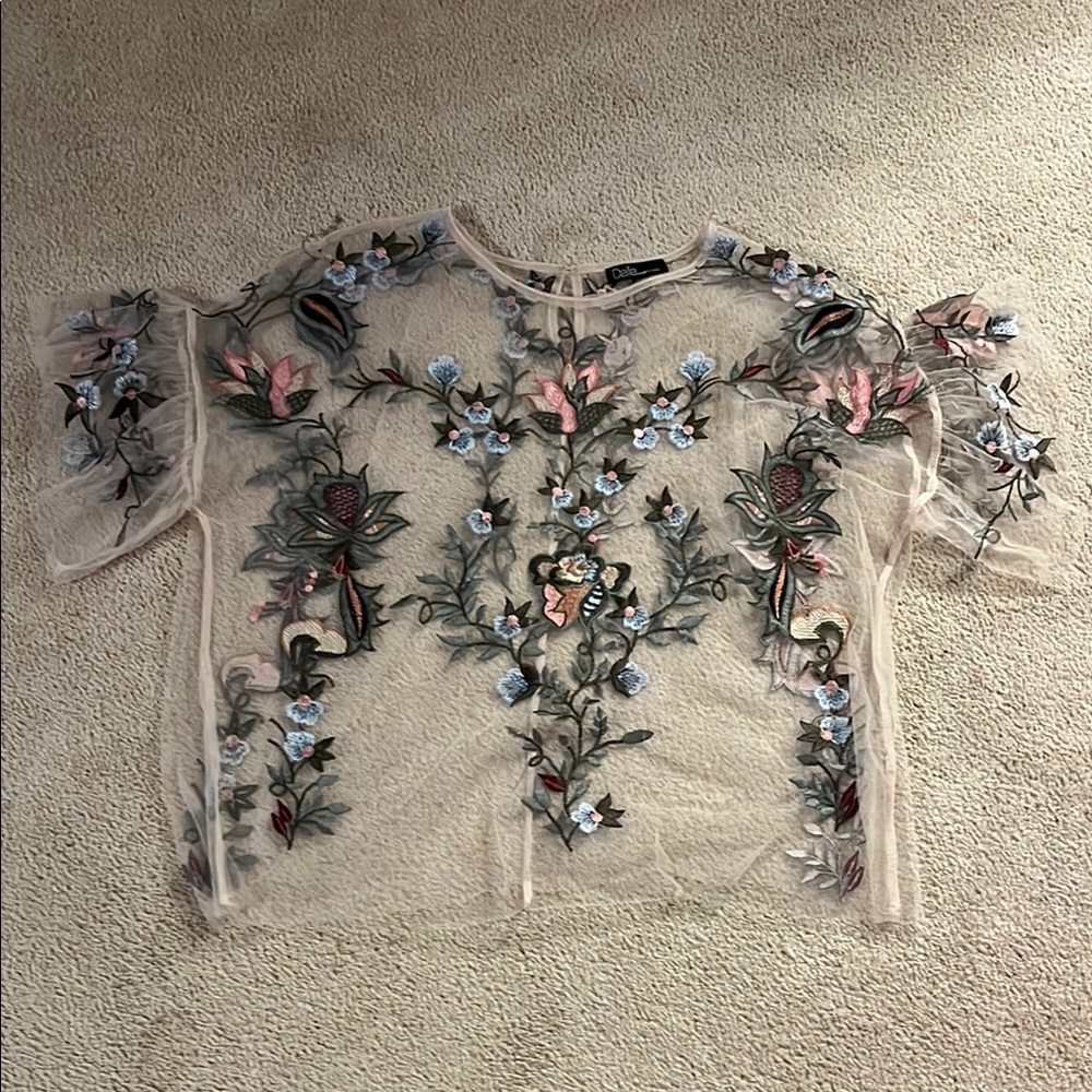 Floral Embroidered Sheer Top